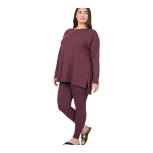 🔥Restock🔥Zenana Plus Size Casual Eggplant 2pc Loungewear Pants Set (1X,2X,3X)